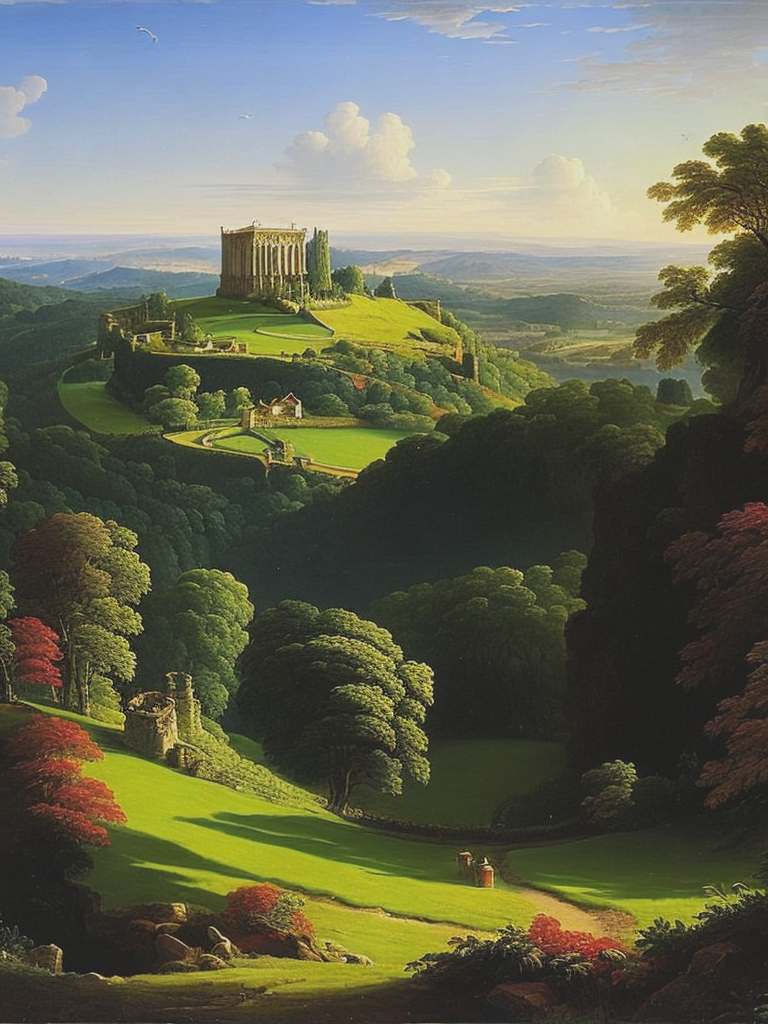 08777-2913235350-8k, rolling green english hills with lush landscape and folly, dark lush planting on the sides and foreground by thomas cole.png